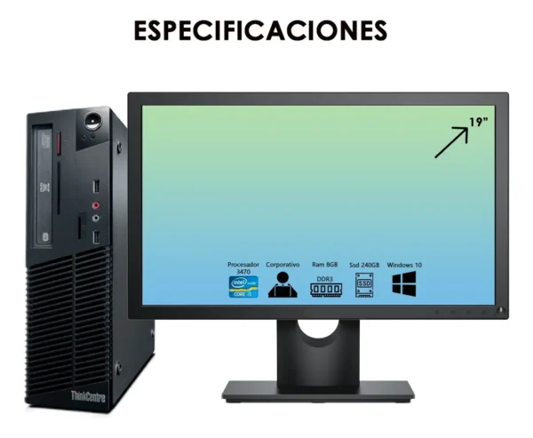Computador Lenovo Intel I5 Ram 8g Ssd 240 + Monitor 19 Usado (Reacondicionado)